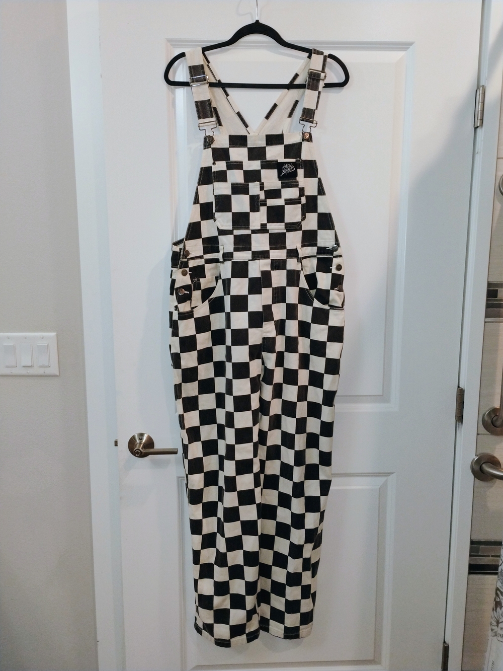 Retro Checkerboard Overalls Plaid 90s  Festival Grunge Punk Bib Jumpsuit Large - Picture 9 of 9